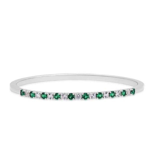 Created Emerald & White Sapphire Bangle Bracelet in Sterling Silver