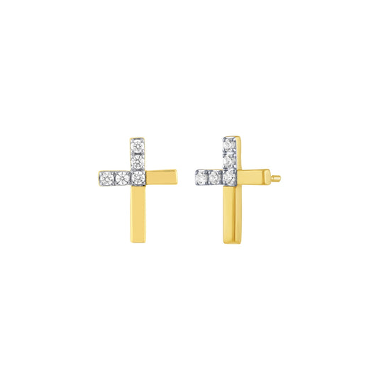 Adamante Men's 1/7 ct. tw. Lab-Grown Diamond Cross Earrings in 10K Yellow Gold