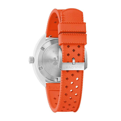 Bulova Men's Snorkel Quartz White Ceramic Watch with White Dial & Orange Rubber Strap