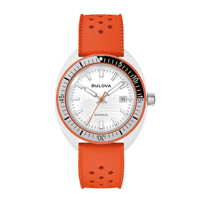 Bulova Men's Snorkel Quartz White Ceramic Watch with White Dial & Orange Rubber Strap