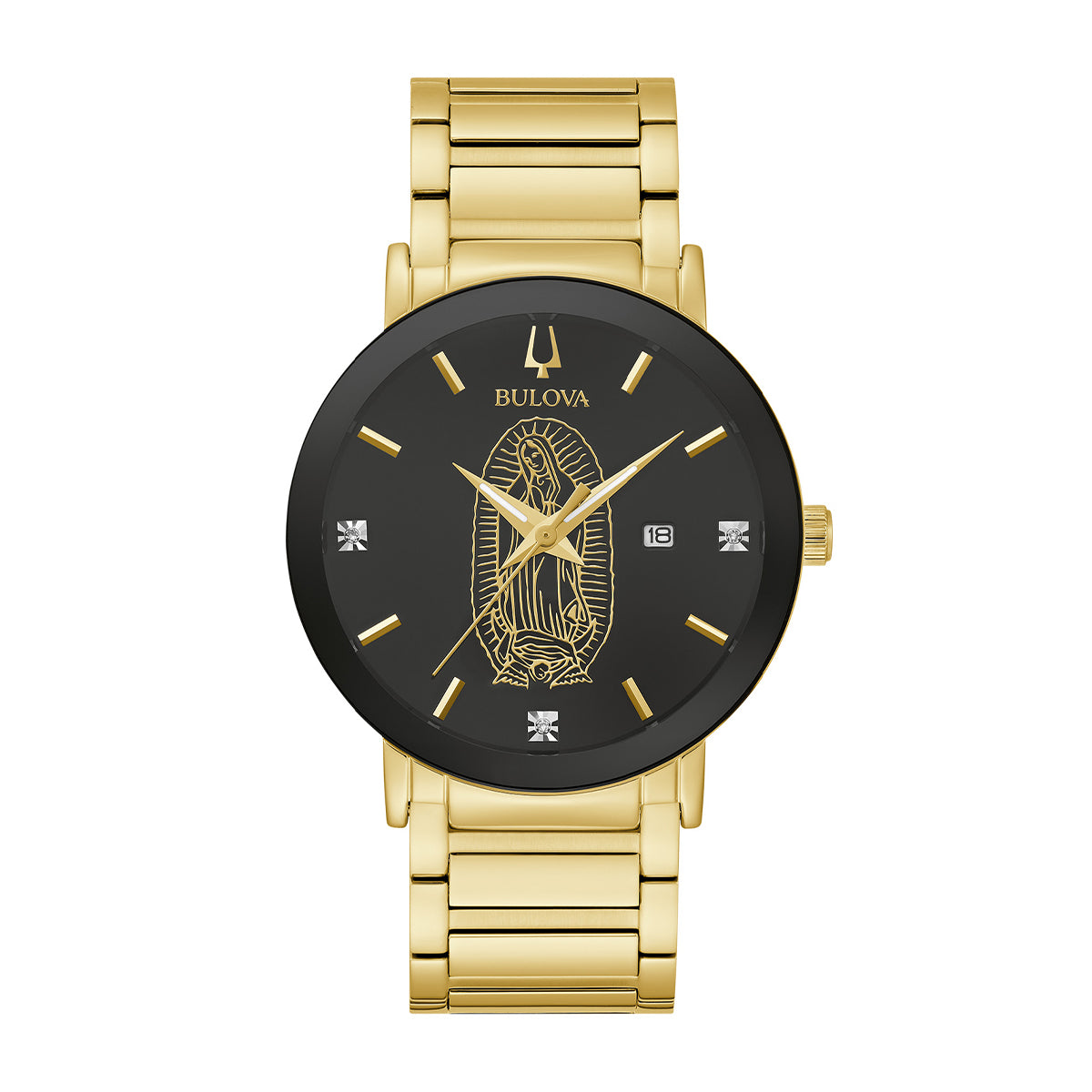 round Lady of Guadalupe black dial watch