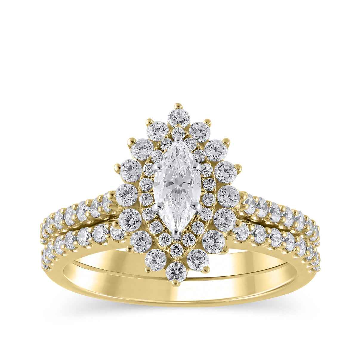 Natural 1-1/4 ct. tw. Marquise Diamond Double Halo Wedding Set in 14K Yellow Gold (2)