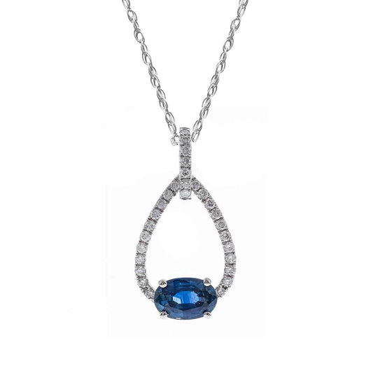 Oval Sapphire & 1/7 ct. tw. Diamond Teardrop Pendant in 10K White Gold