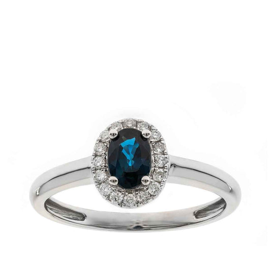 Oval Sapphire & 1/8 ct. tw. Diamond Halo Ring in 10K White Gold