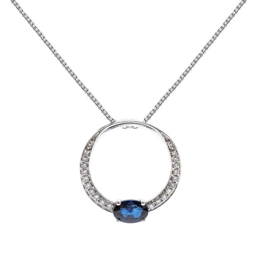 Oval Sapphire & 1/8 ct. tw. Diamond Circle Pendant in 10K White Gold