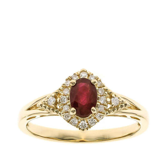 Oval Ruby & 1/8 ct. tw. Diamond Halo Ring in 10K Yellow Gold