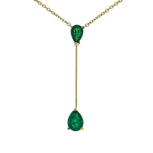 Pear Emerald Y Necklace in 10K Yellow Gold