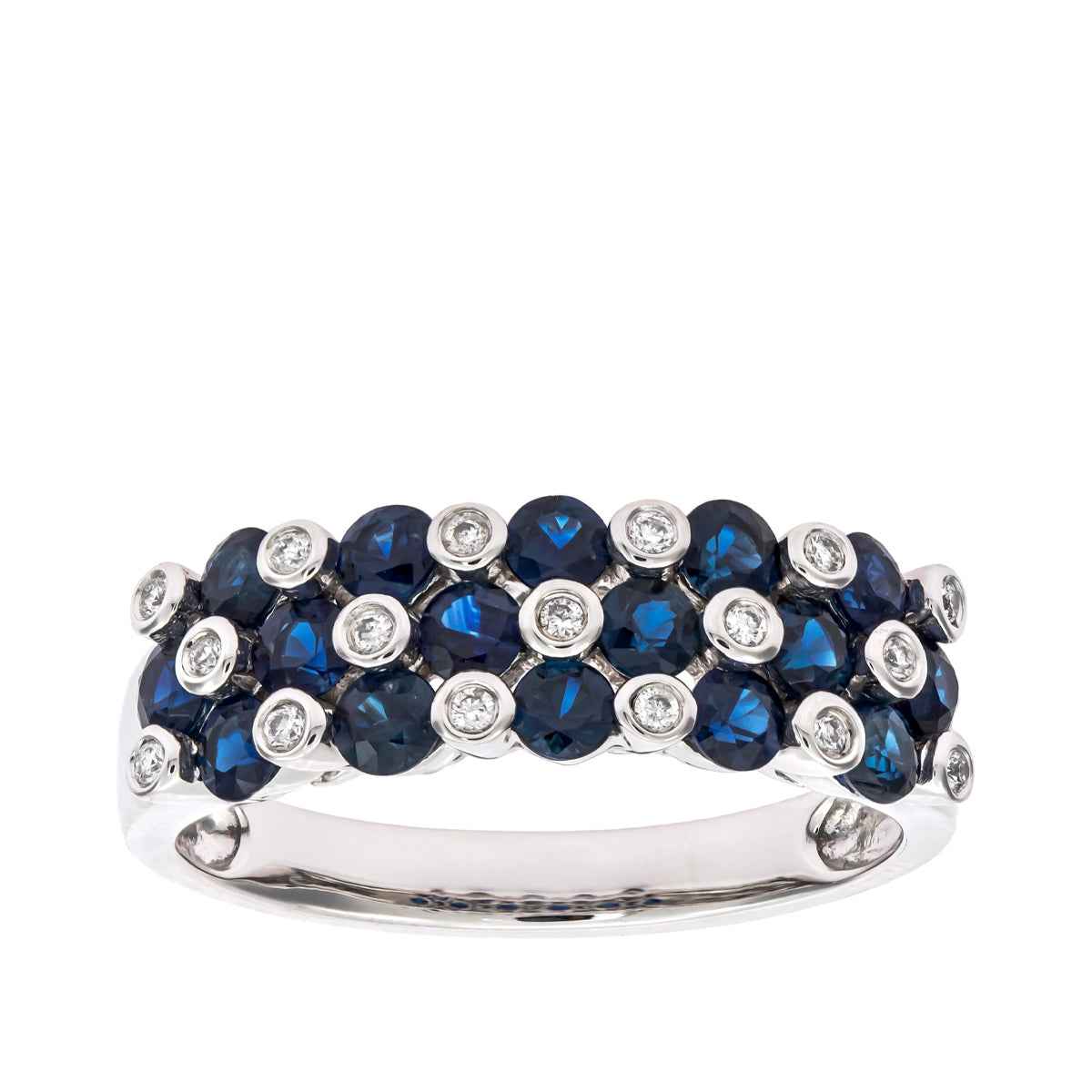 Round Sapphire & 1/10 ct. tw. Diamond Multi-Row Ring in 10K White Gold