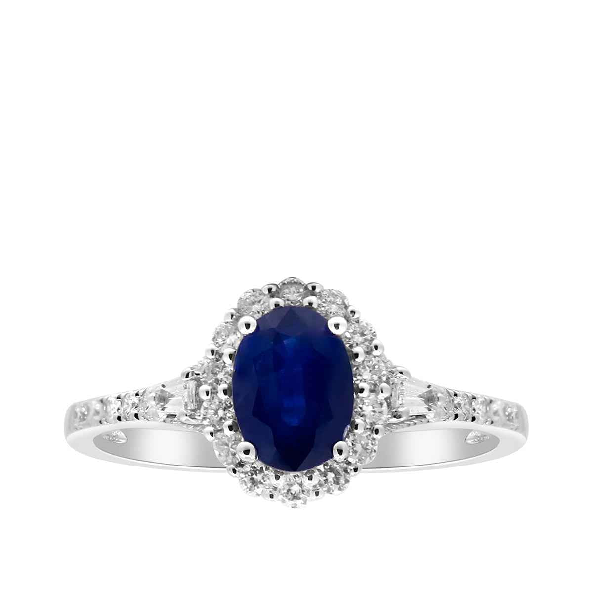 Oval Sapphire & 1/4 ct. tw. Diamond Halo Ring in 10K White Gold