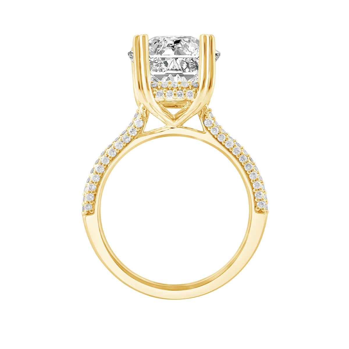 Adamante 3-1/2 ct. tw. Lab-Grown Radiant Cut Diamond Hidden Halo Engagement Ring in 14K Yellow Gold close-up detail
