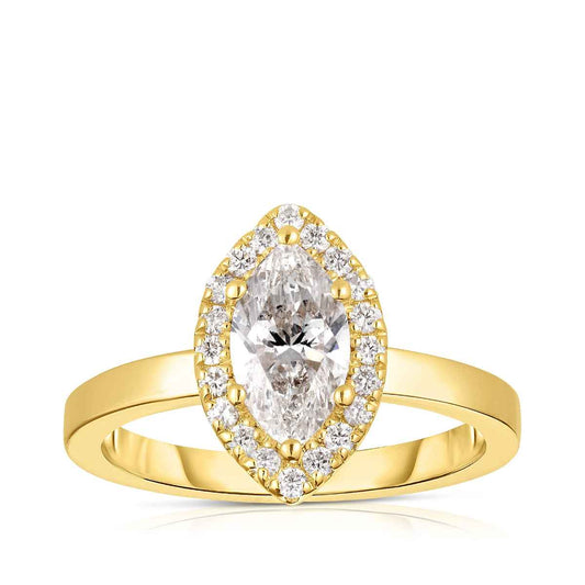 Premier Natural 1-1/5 ct. tw. Marquise Diamond Halo Engagement Ring in 14K Yellow Gold
