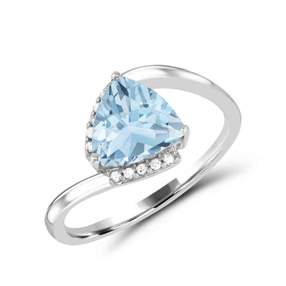 Trillion Aquamarine & Diamond Accent Bypass Ring in 10K White Gold front view