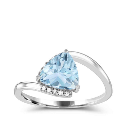 Trillion Aquamarine & Diamond Accent Bypass Ring in 10K White Gold