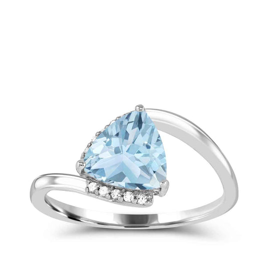 Trillion Aquamarine & Diamond Accent Bypass Ring in 10K White Gold