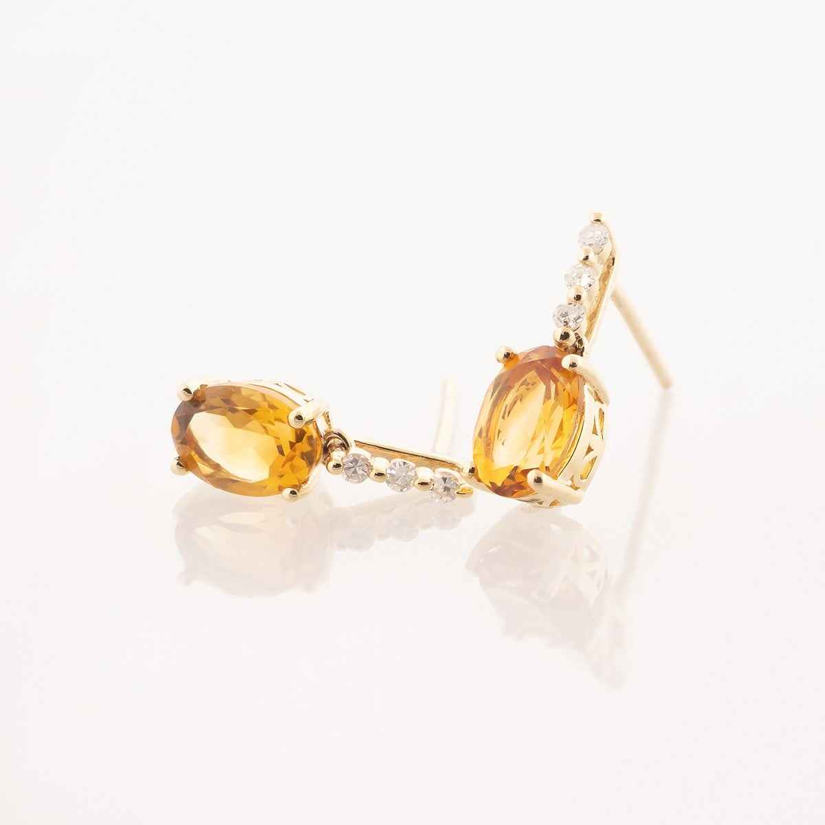 Oval Citrine & Diamond Accent Dangle Earrings in 10K Yellow Gold front view
