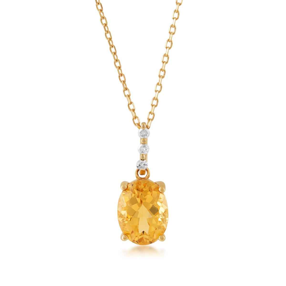 Oval Citrine & Diamond Accent Drop Pendant in 10K Yellow Gold