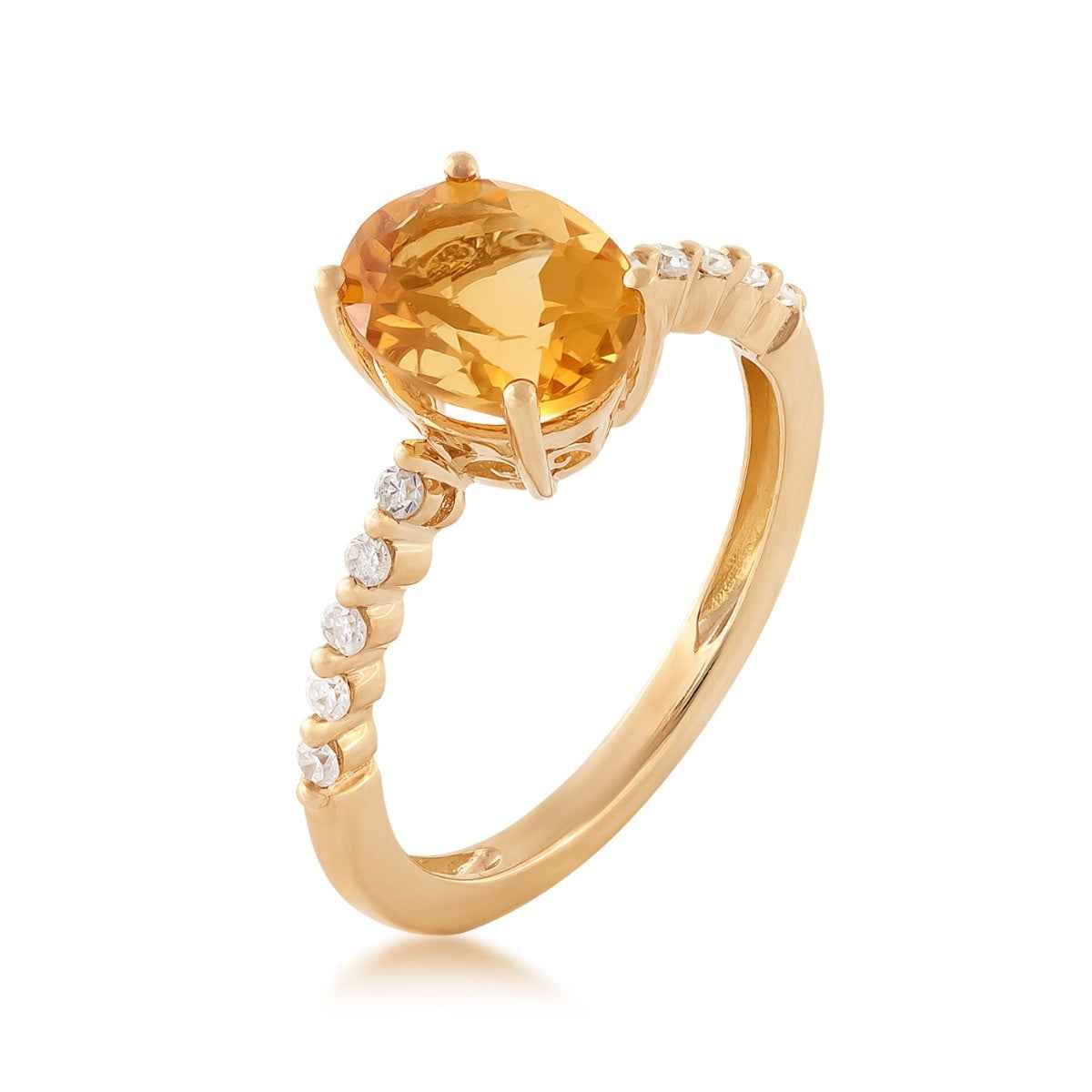 Oval Citrine & 1/7 ct. tw. Diamond Ring in 10K Yellow Gold front view