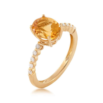 Oval Citrine & 1/7 ct. tw. Diamond Ring in 10K Yellow Gold front view