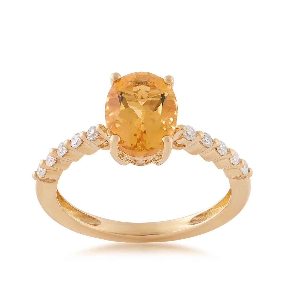 Oval Citrine & 1/7 ct. tw. Diamond Ring in 10K Yellow Gold