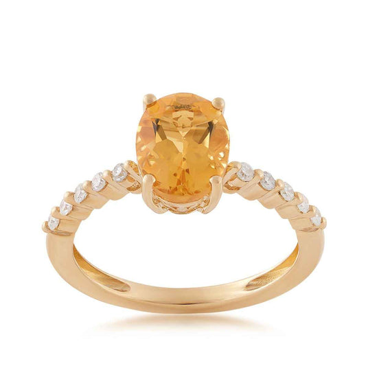 Oval Citrine & 1/7 ct. tw. Diamond Ring in 10K Yellow Gold