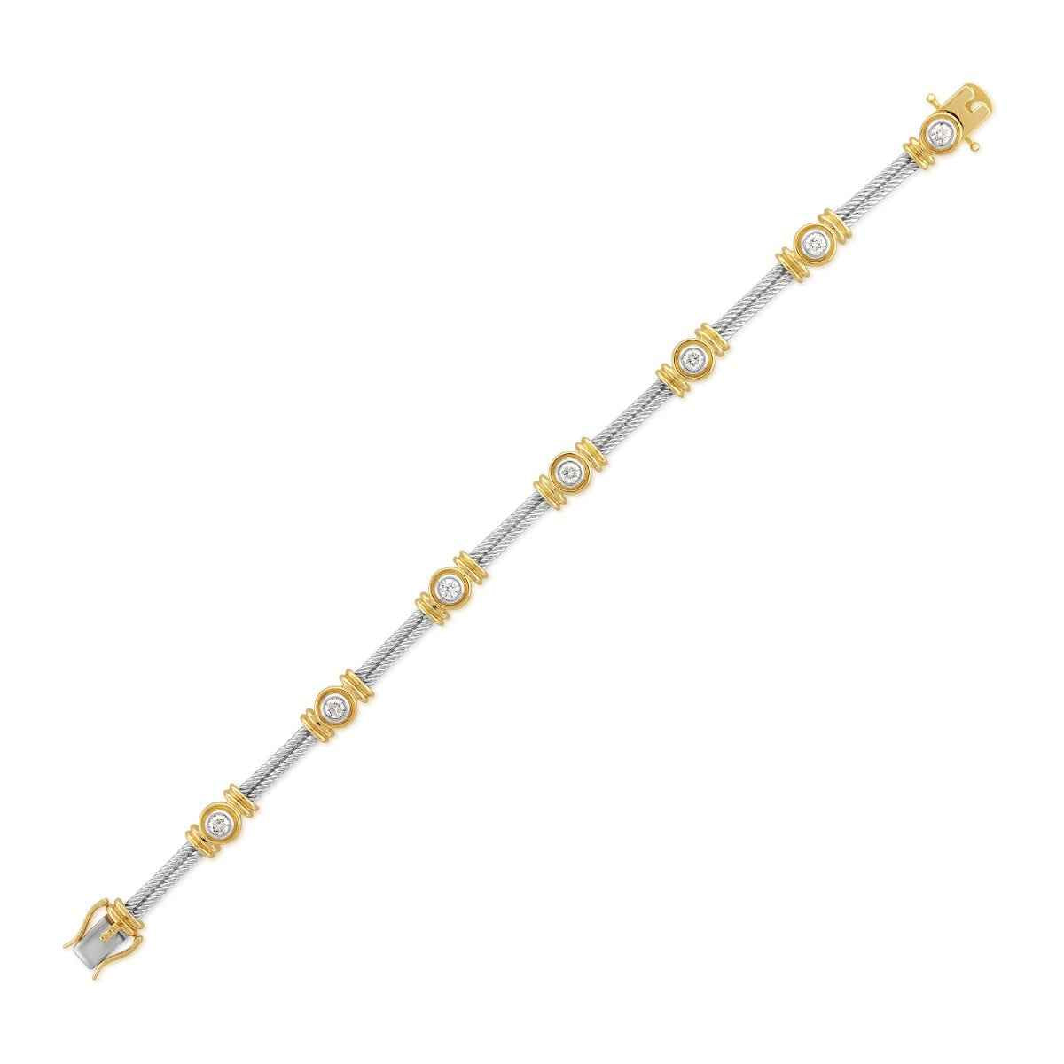 1 ct. tw. 7-Stone Diamond Station Bracelet in 14k White & Yellow Gold close-up detail