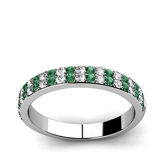 Round Emerald & 3/8 ct. tw. Diamond Double Row Ring in 14K White Gold