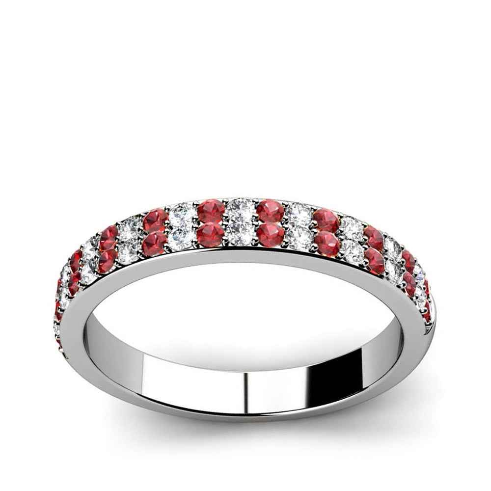 Round Ruby & 3/8 ct. tw. Diamond Double Row Ring in 14K White Gold