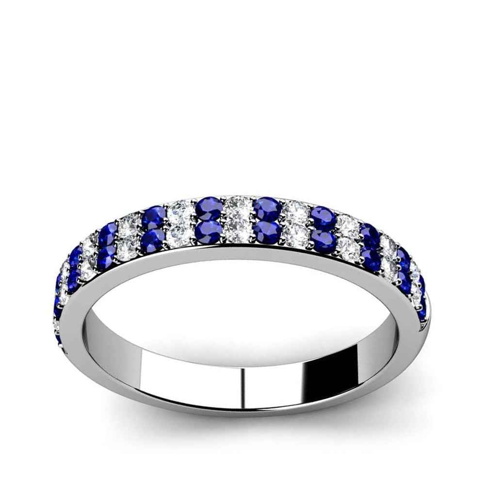 Round Sapphire & 3/8 ct. tw. Diamond Double Row Ring in 14K White Gold