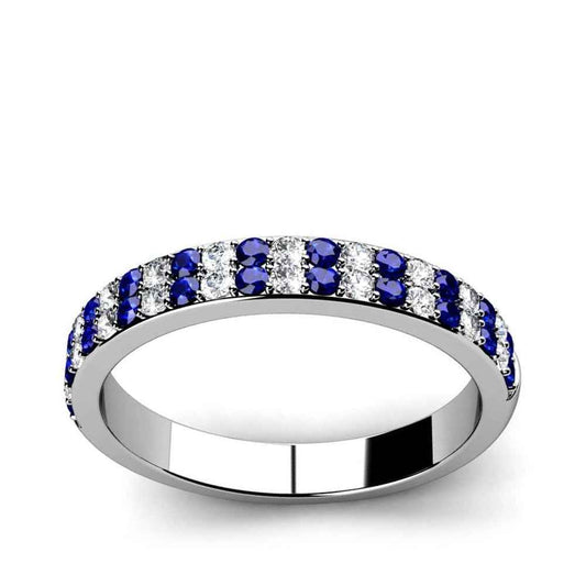 Round Sapphire & 3/8 ct. tw. Diamond Double Row Ring in 14K White Gold