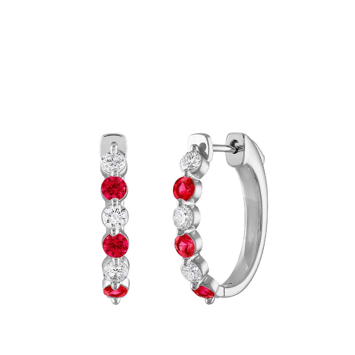 Round Ruby & 1/2 ct. tw. Diamond Hoop Earrings in 14K White Gold