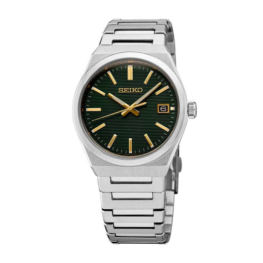 Seiko Men's Quartz Stainless Steel Watch with Green Dial
