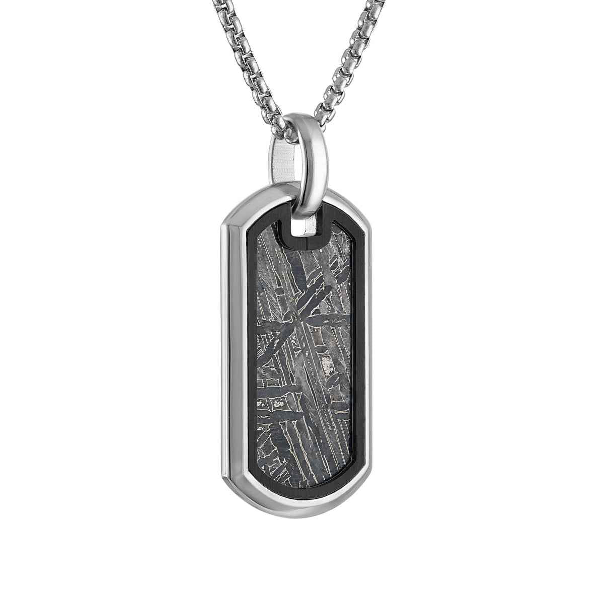 Bulova Men's Meteorite Inlay Dog Tag Pendant in Stainless Steel front view