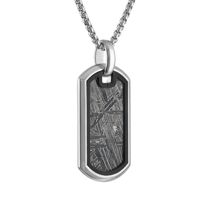Bulova Men's Meteorite Inlay Dog Tag Pendant in Stainless Steel front view