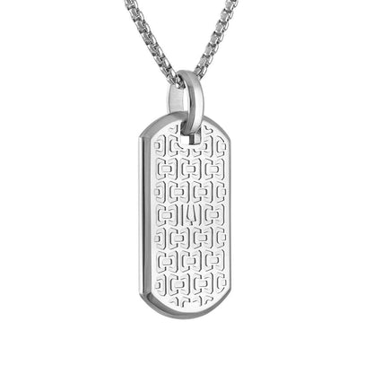 Bulova Men's Meteorite Inlay Dog Tag Pendant in Stainless Steel close-up detail