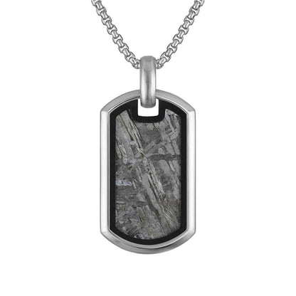 Bulova Men's Meteorite Inlay Dog Tag Pendant in Stainless Steel