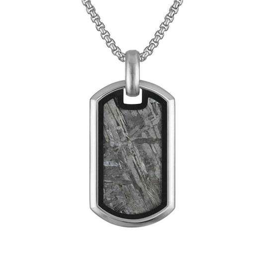 Bulova Men's Meteorite Inlay Dog Tag Pendant in Stainless Steel
