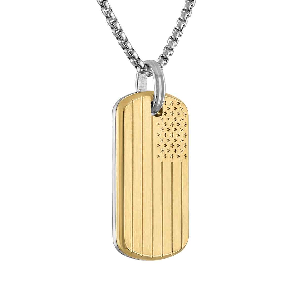 Bulova Men's Flag Dog Tag Pendant in Two-Tone Ion-Plated Stainless Steel front view