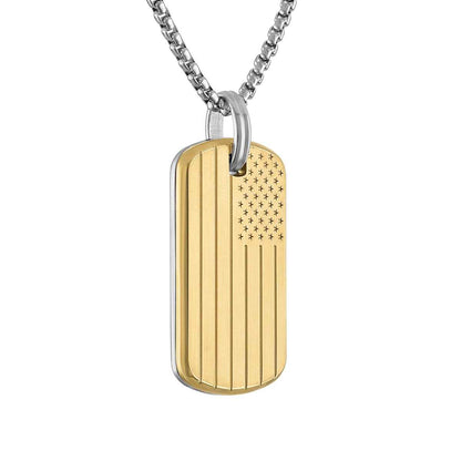 Bulova Men's Flag Dog Tag Pendant in Two-Tone Ion-Plated Stainless Steel front view