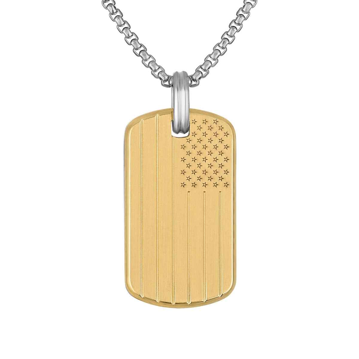 Bulova Men's Flag Dog Tag Pendant in Two-Tone Ion-Plated Stainless Steel