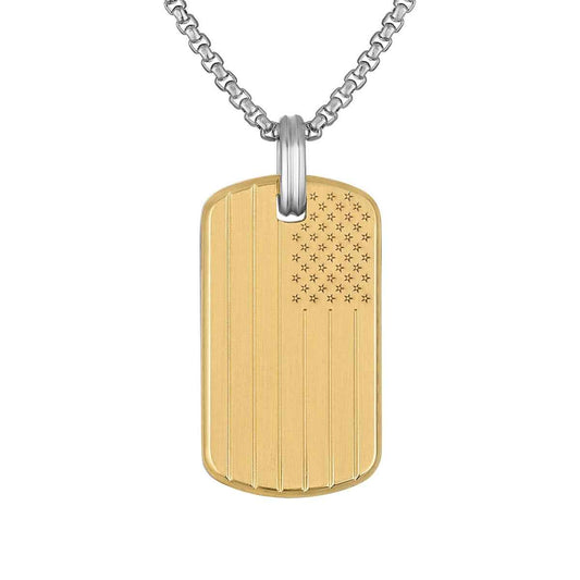 Bulova Men's Flag Dog Tag Pendant in Two-Tone Ion-Plated Stainless Steel