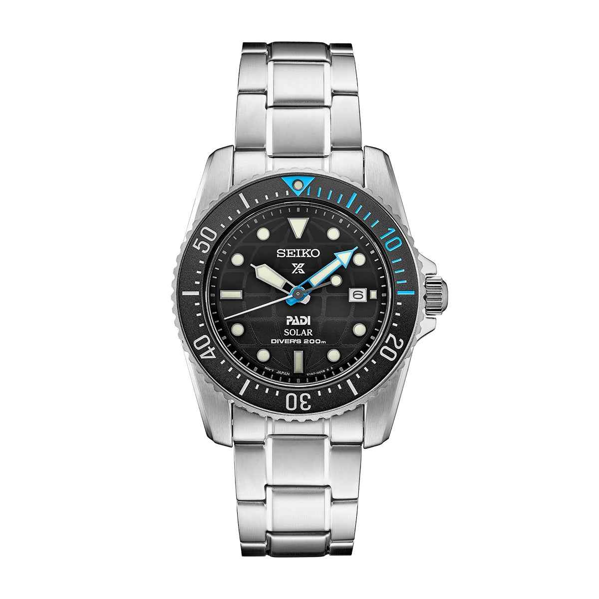 Seiko Men's Diver Solar Stainless Steel Watch with Black Dial