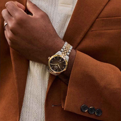Citizen Men's Rolan Eco-Drive Two-Tone Stainless Steel Watch with Brown Dial close-up detail (2)