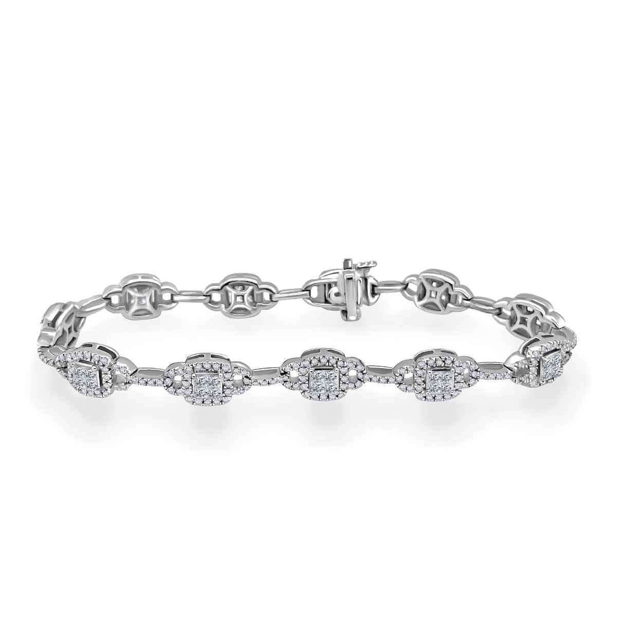 2 ct. tw. Round Diamond Cluster Station Bracelet in 14K White Gold