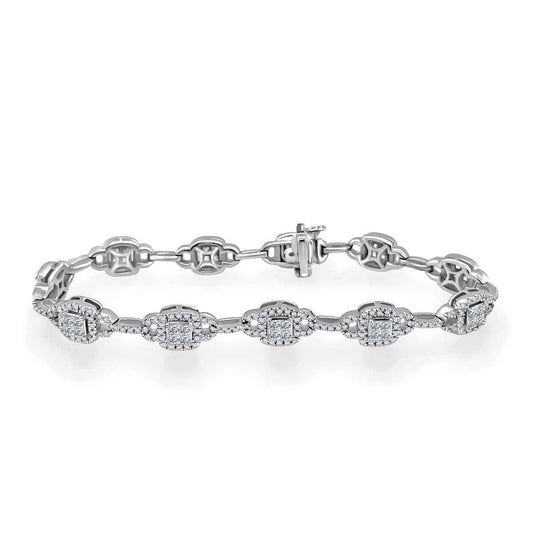 2 ct. tw. Round Diamond Cluster Station Bracelet in 14K White Gold