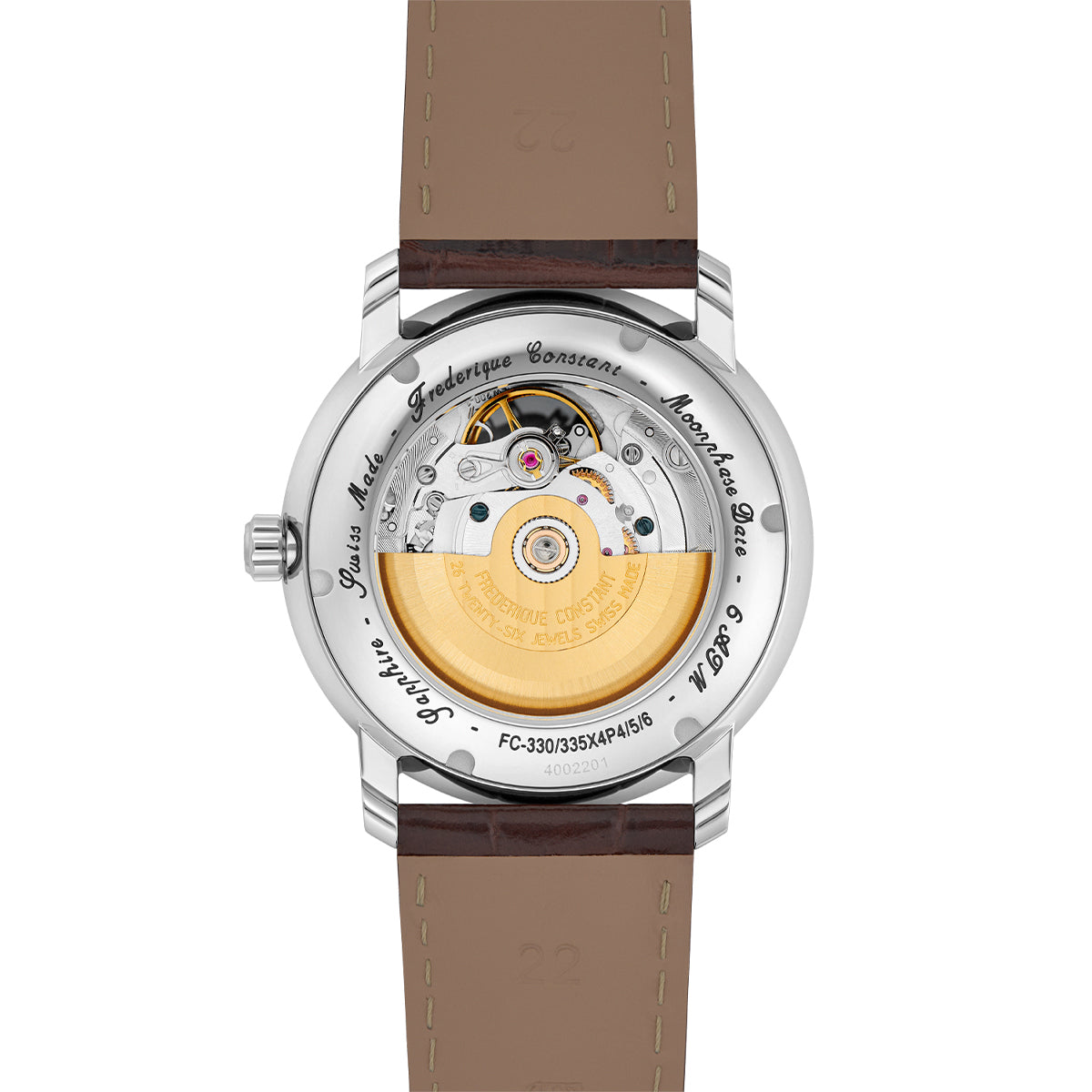 stainless steel men's Frederique Constant automatic watch with brown dial and leather strap
