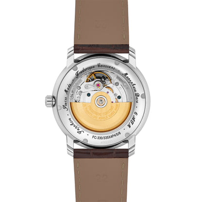 stainless steel men's Frederique Constant automatic watch with brown dial and leather strap