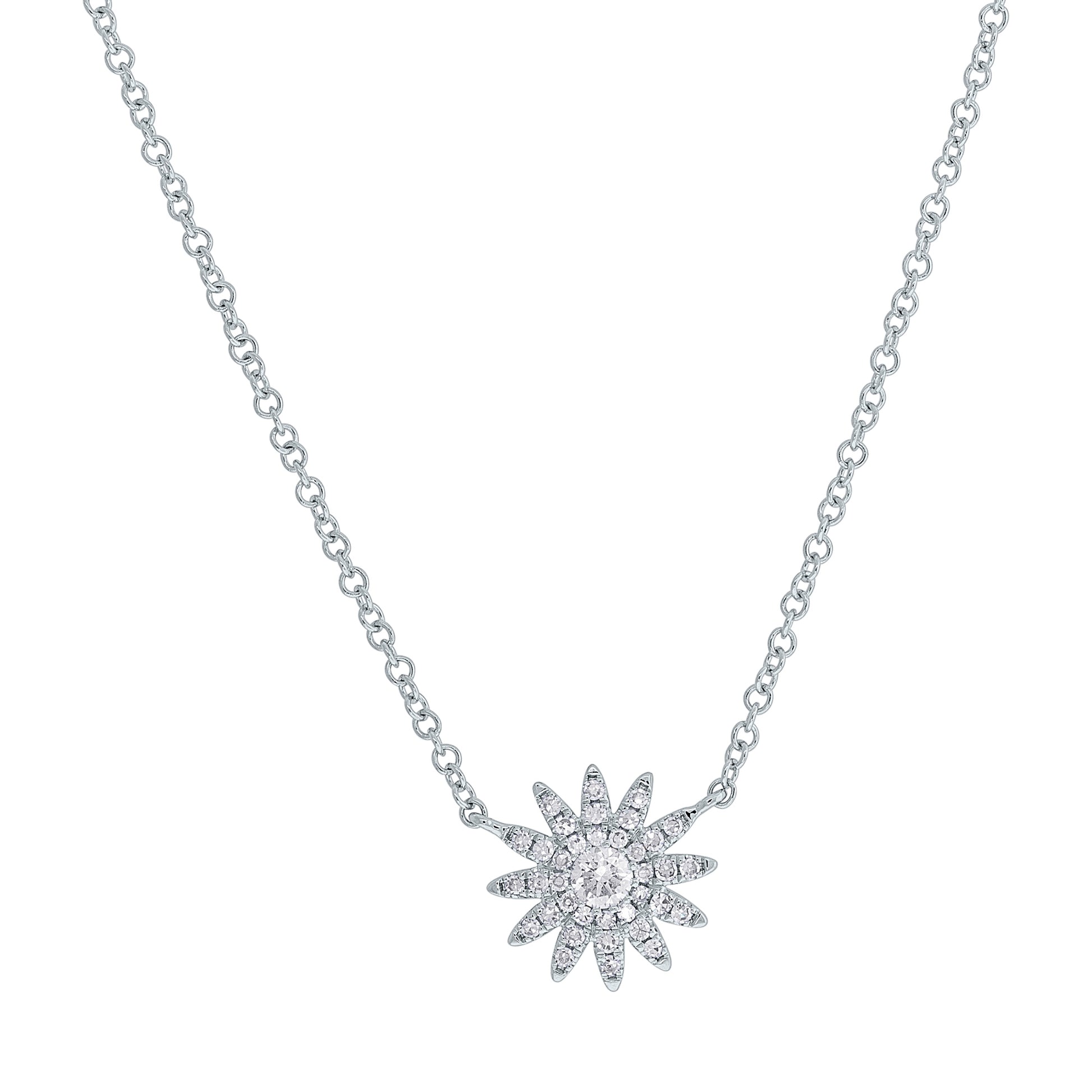 Shy Creation 1/7 ct. tw. Diamond Pave Style Small Starburst Fashion Pendant in 14K White Gold