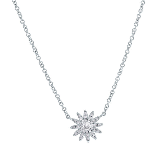 Shy Creation 1/7 ct. tw. Diamond Pave Style Small Starburst Fashion Pendant in 14K White Gold