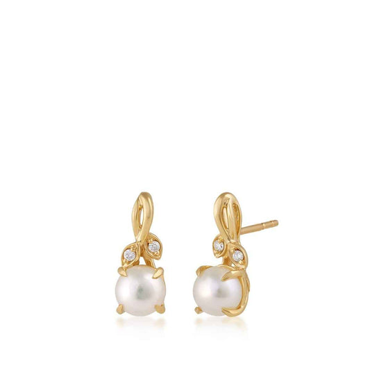 Cultured Freshwater Pearl & Diamond Accent Drop Earrings in 10K Yellow Gold