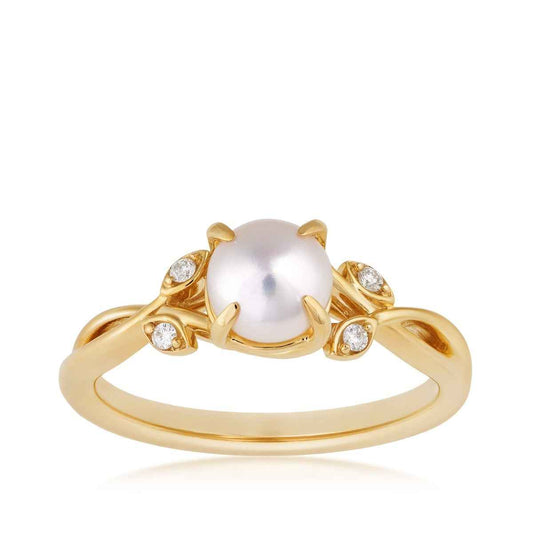 Cultured Freshwater Pearl & Diamond Accent Ring in 10K Yellow Gold